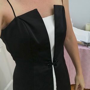 Black and Peek-a-boo White Floor Length Dress